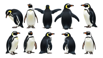 Group of Penguins Different Poses Collection Wildlife Bird Antarctic Animals