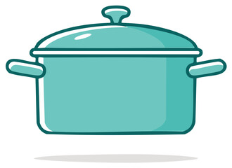 Teal cooking pot with lid on white background for food preparation vector illustration