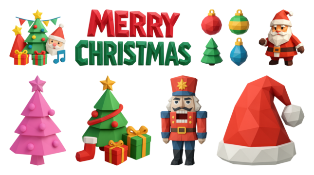 PNG Festive 3D Christmas decorations collection, element set on transparent background - Powered by Adobe