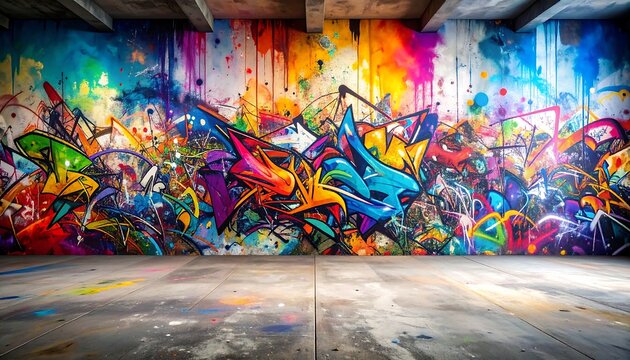 Vibrant graffiti mural in an industrial space - Powered by Adobe