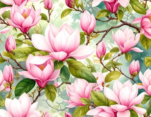 Fototapeta premium Delicate magnolia blossoms in a repeating pattern
