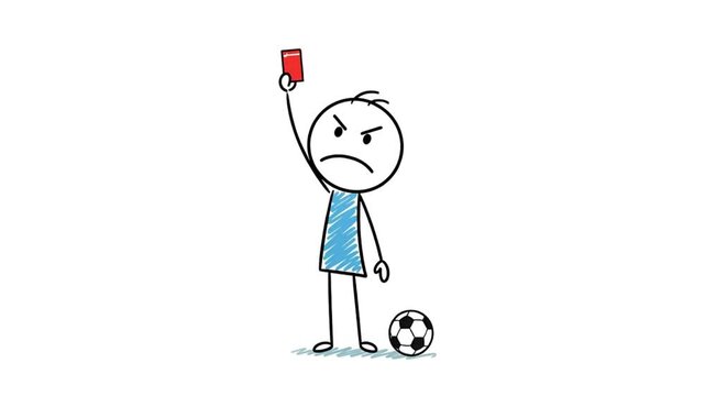 A soccer referee showing a red card, a moment of disciplinary action on the field. 