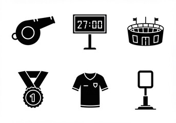 Set of black vector icons for web design including business travel music finance and media symbols