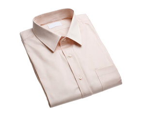 Folded beige dress shirt with collar and pocket on transparent background, PNG