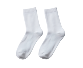 Pair of plain white cotton socks on transparent background, PNG