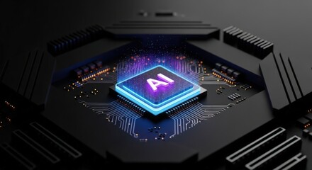 AI technology powering innovation with glowing circuit board and digital transformation concept