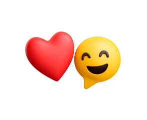 Heart and smiling emoji icon symbolizing love and happiness on transparent background, PNG