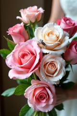 Elegant wedding floral arrangement with rings , bridal bouquet, rings