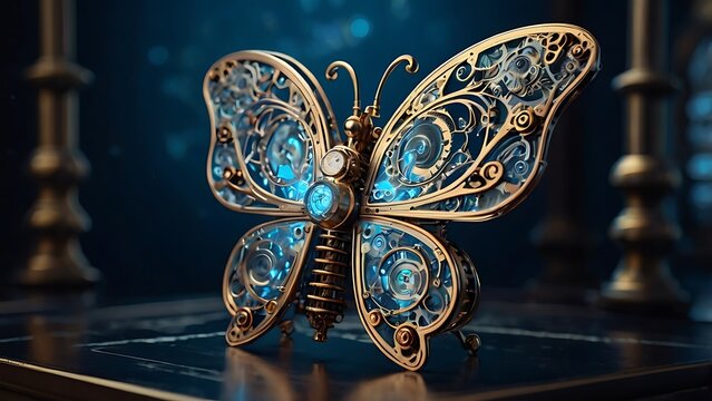 Intricate steampunk butterfly sculpture