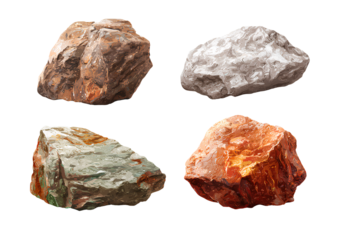  4 different types of rocks, transparent background png element sheet, cutout