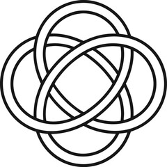 Simple loop knot line art, single stroke design, top view, white background.