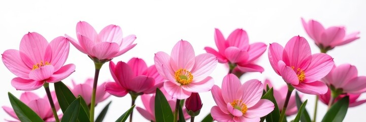 Fototapeta premium A vibrant collection of pink flowers against a stark white backdrop , blossoms, spring