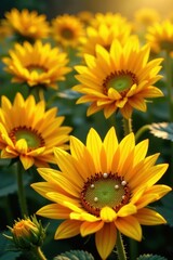 Naklejka premium Sun-drenched sunflowers, lustrous pearls scattered amongst petals , gold, beauty