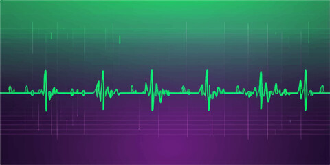 Green ECG heartbeat wave graph on a medical monitor illustrating the pulse and rhythm of a healthy heart
