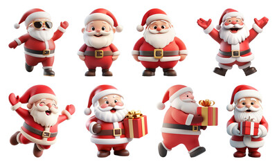 PNG Cheerful Santa Claus characters celebrating, element set on transparent background