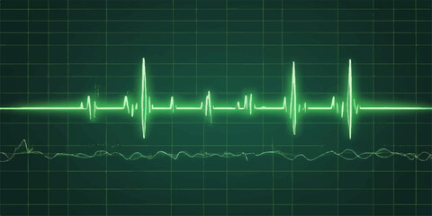 Medical illustration of a healthy heartbeat wave on an ECG monitor showing the pulse rate