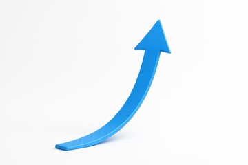 Blue upward arrow graphic symbolizing growth, progress, and forward movement with a clean white background for business and finance concepts
