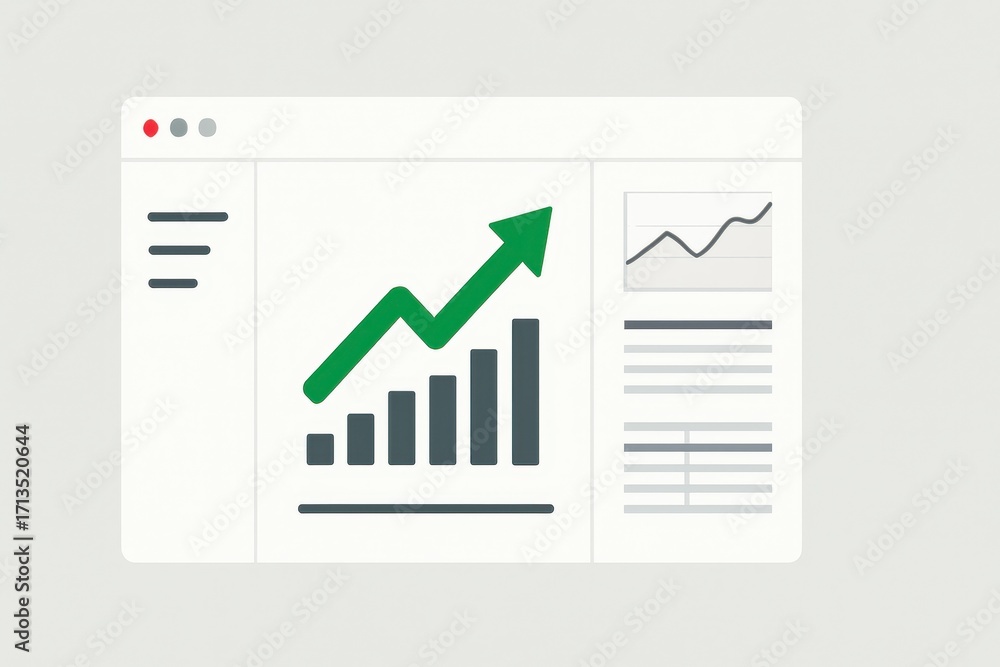 Poster growth chart illustration depicting positive trend with green arrow and data visualizations in a mod