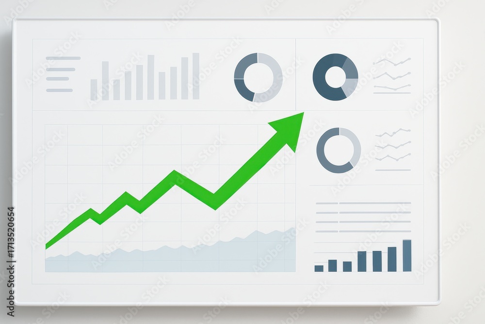 Poster modern business growth graph and data visualization with rising trend and bar charts in professional