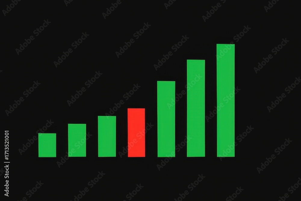 Poster colorful bar chart displaying increasing data trends with one red indicator on a black background fo
