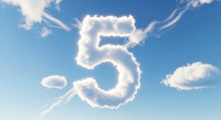 Fluffy White Cloud Number Five in Sunny Blue Sky