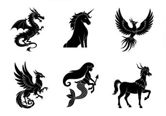 Fototapeta premium Black Horse Silhouette Vector Illustration with Heraldic and Mythical Elements