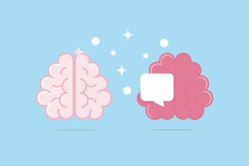 Two cartoon brains one pink and clean the other pink with a speech bubble