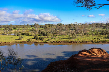 panoramic morning landscape of the werribee rive and grasslands