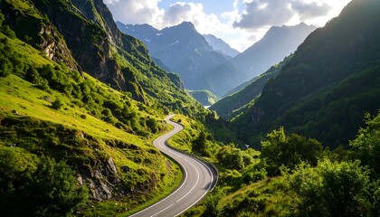 Winding road through alpine valley