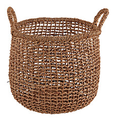 Woven basket with rope cut out isolated transparent background