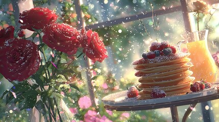 Breakfast Of Flowers And Pancakes