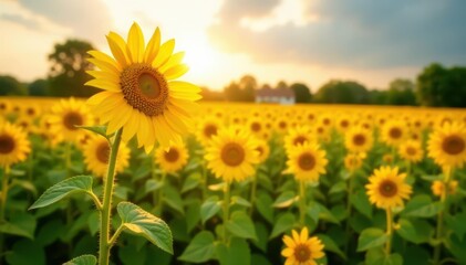 Fototapeta premium Golden sunflowers bask in sunlight, vibrant field , sun, bright
