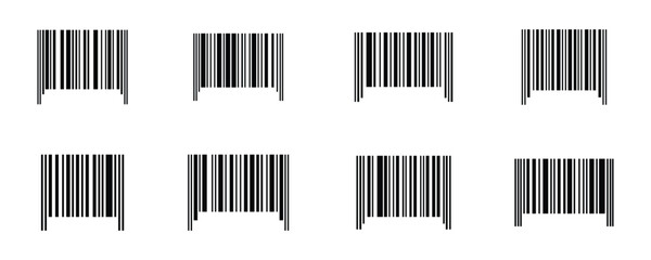 Barcode icon set vector on white background.  product, identification, code, scan, reader, symbol, label, price, tag, retail, market, store, business, technology, information, symbol.