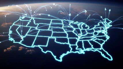 USA map with glowing network connections