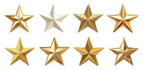 PNG Golden stars with diverse textures, element set on transparent background