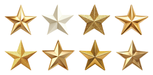 PNG Golden stars with diverse textures, element set on transparent background
