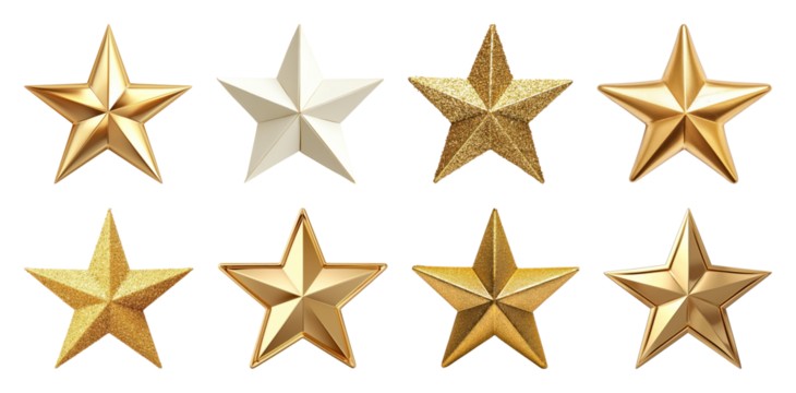 PNG Golden stars with diverse textures, element set on transparent background