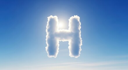 Fototapeta premium Letter H Cloud Shape Against Blue Sky with Bright Sun