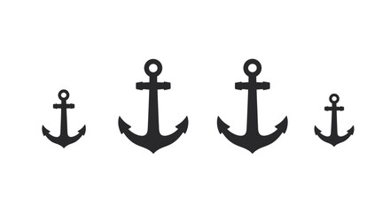 Four nautical anchors of varying sizes symbolizing maritime adventure and stability vector