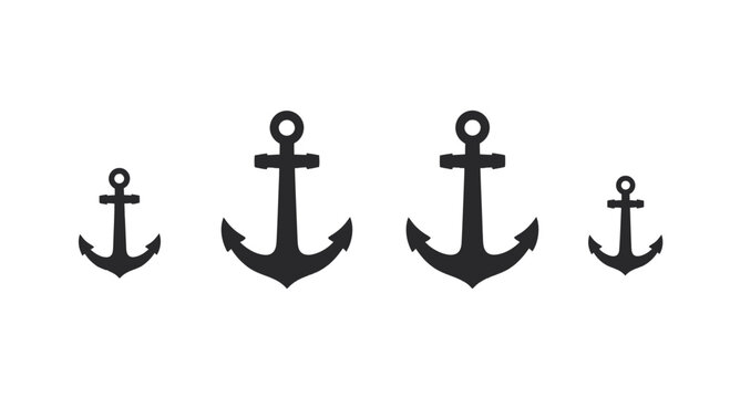 Four nautical anchors of varying sizes symbolizing maritime adventure and stability vector