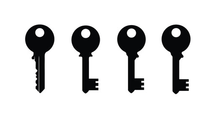 Four silhouette keys representing security access and different levels of protection options vector