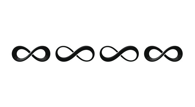 Four black infinity symbols in a row representing endless possibilities and eternity vector