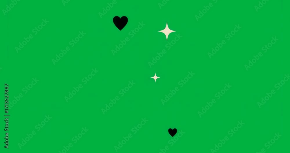 Poster on loop starting, heart and sparkle icons floating on transparent canvas showing positive feedback