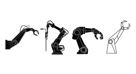 Robotic arms in motion showing industrial automation and mechanical precision vector
