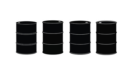 Four black oil barrels standing together industrial storage containers representing energy resources vector
