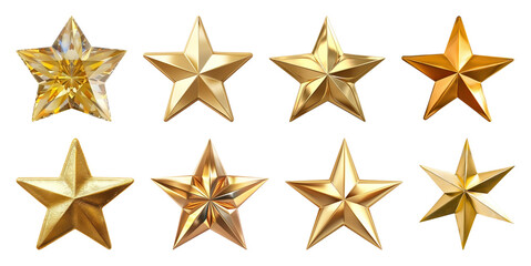 Obraz premium PNG Golden stars with diverse designs, element set on transparent background