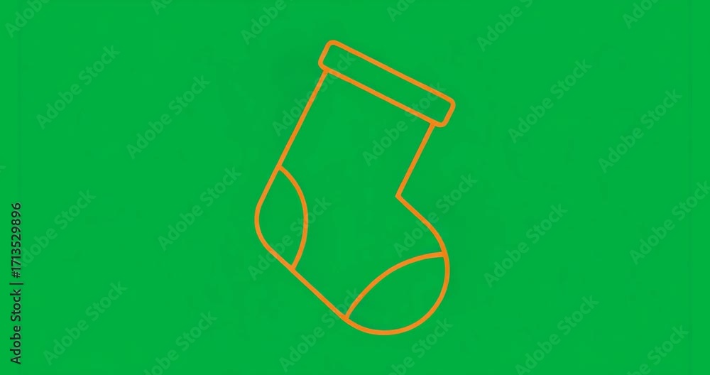 Poster orange sock outline starting by leaning left and oscillating on transparent pixelated blue canvas