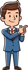 friendly businessman cartoon presenting a great idea, isolated on transparent background