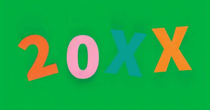 Looping 3D 20XX chars rotating and shifting color on transparent background for marketing