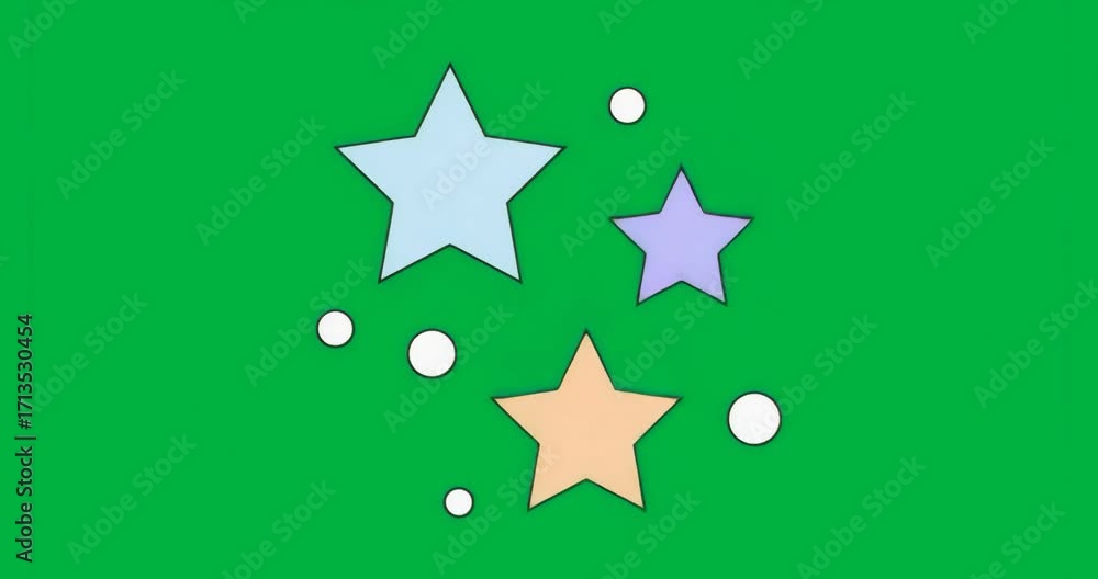 Poster pastel stars and six white dots remaining static on transparent backdrop showing design motif